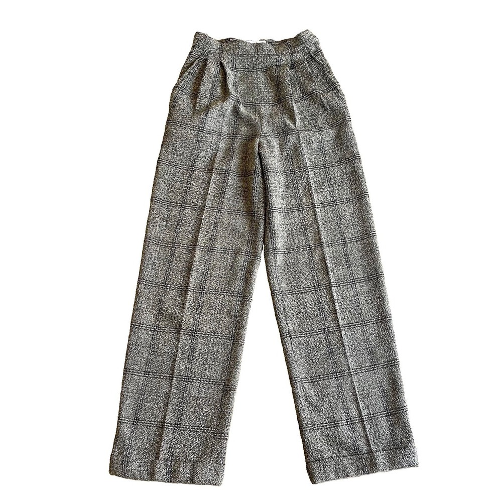Max Mara Women's Wool Cuffed Trouser Pants Size 4 Gray Plaid Tweed Italy